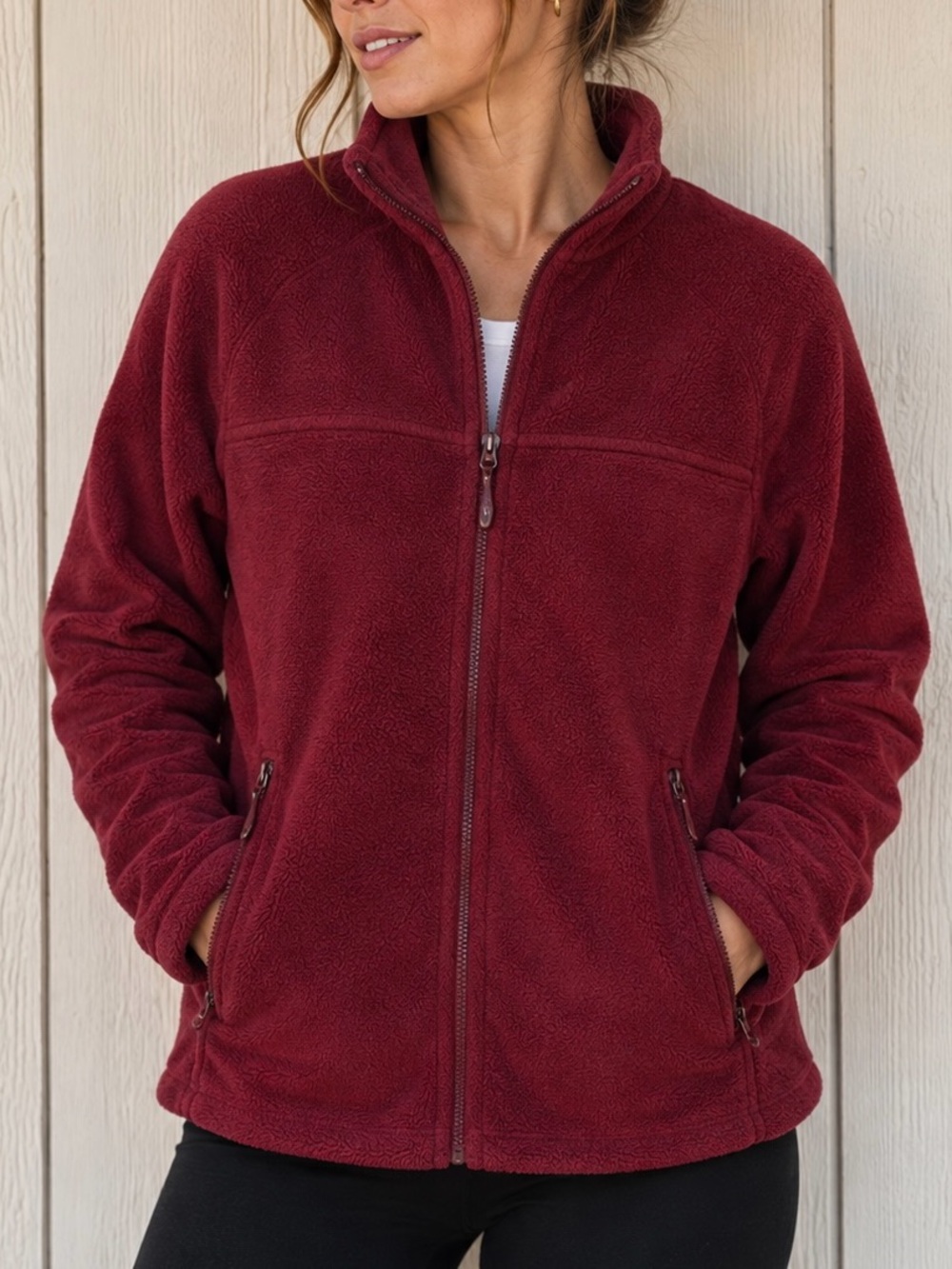 Jennifer Moore Women’s Small Fleece Soft Shell Full Zip Pockets Burgundy